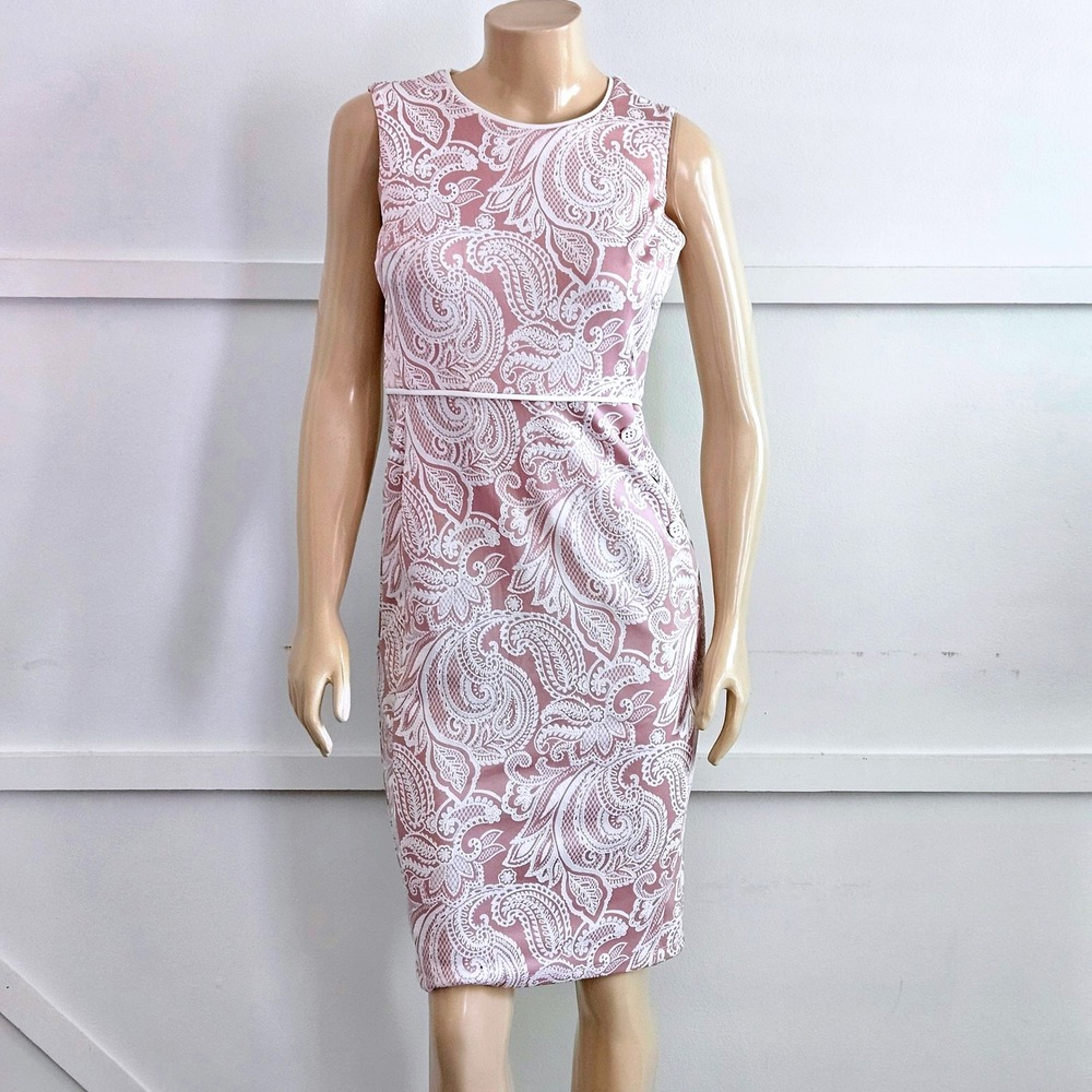 Kate and Lily Pink White Paisley Sleeveless Sheath Dress Size 6 Side Buttons